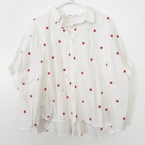 Talulah White Red Star Oversized Button Down Shirt Small NWT - Picture 4 of 9